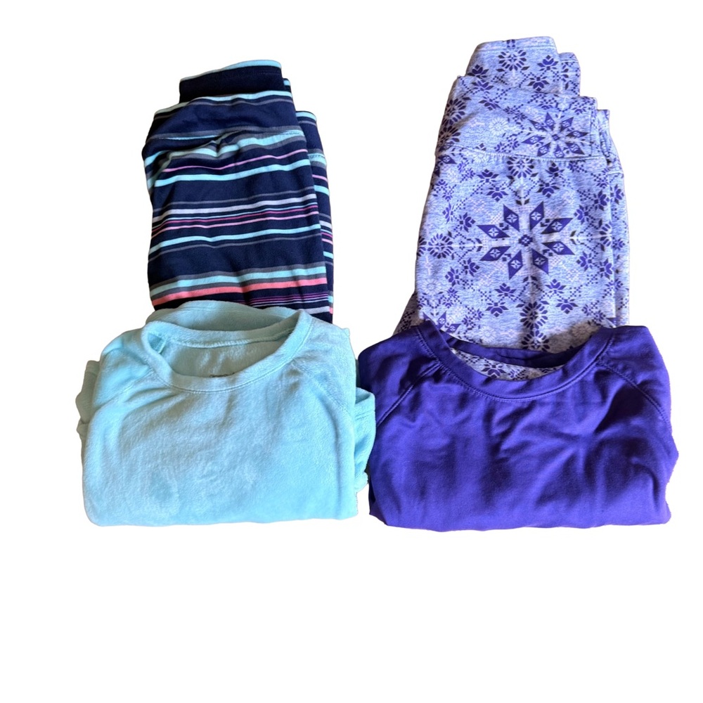 Cuddl Duds Bundle of 2 Pajama Sets - Purple, Light Blue/Navy With Stripes